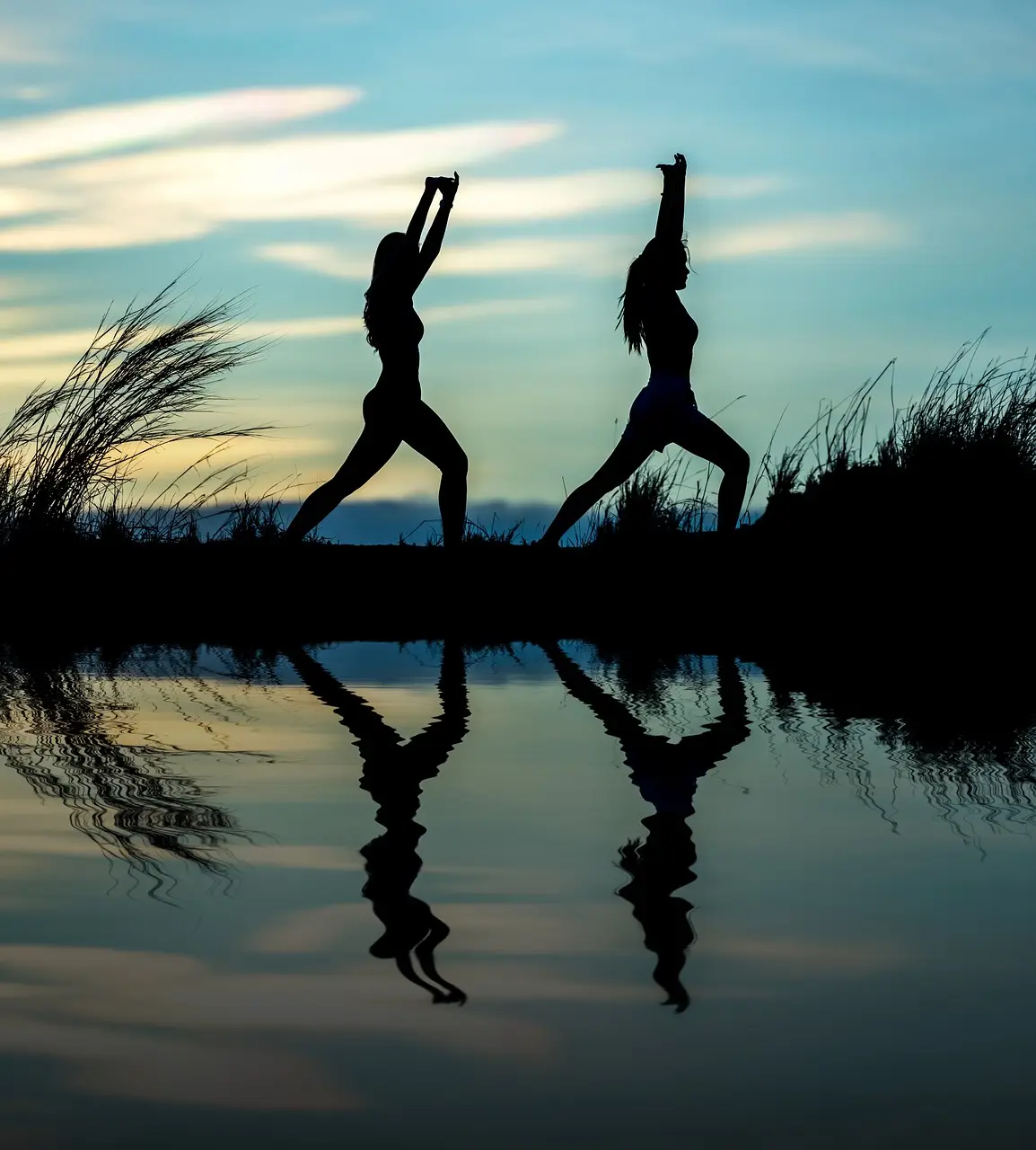 women, yoga, silhouettes, nature, water, reflection, mirroring, water reflection, pose, posing, yoga pose, meditation, stretching, wellness, well-being, exercise, adults, asia, girls, morning, outdoors, pair, people, stance, sunrise, sunset, yoga, yoga, yoga, yoga, yoga, meditation, wellness, exercise, exercise